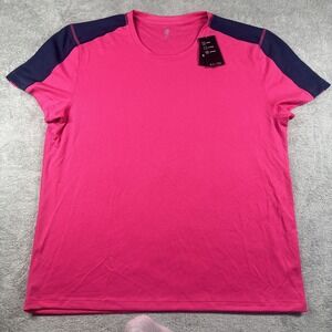 NWT Ideology Men's Performance Short Sleeve Shirt Fiery Pink/Navy Size XL